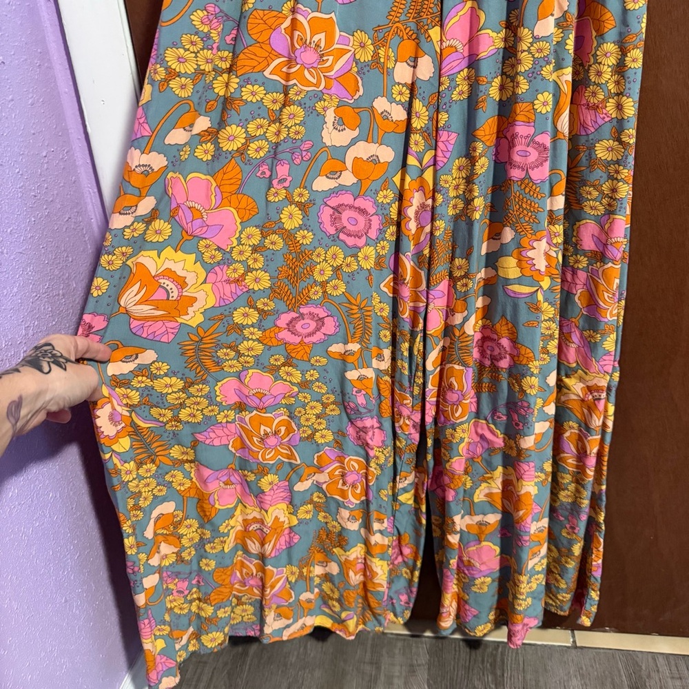 Natural Life Floral Wide-Leg Jumpsuit with Smocked Bodice Boho Vibes Size Medium - Picture 8 of 9